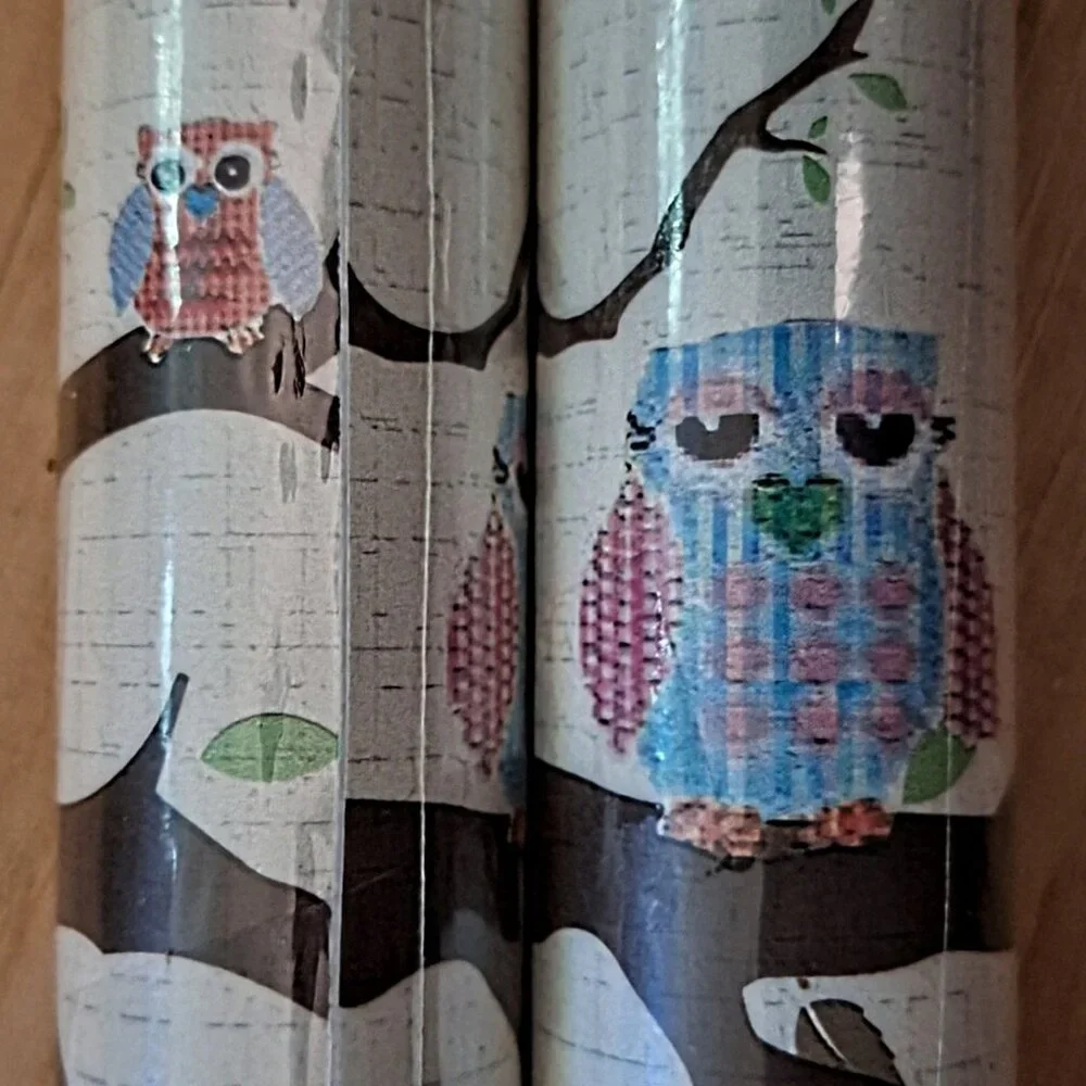 Kids Red, Blue, Orange, Beige Owls on the Tree Wall Border 15 ft x 7